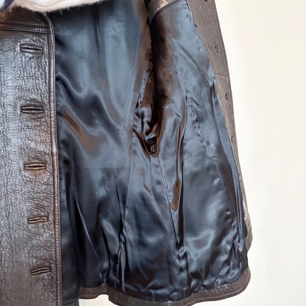 Y2K 90s Scully Leather Jacket Women Size 6 Brown Textured Button Front Blazer - Picture 7 of 16